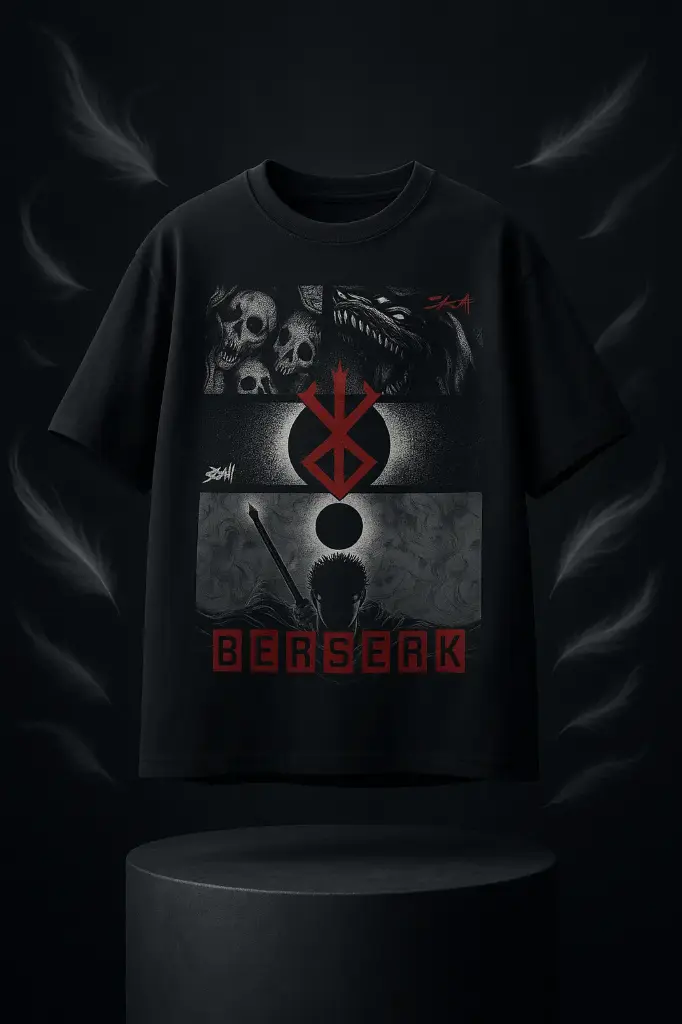 Baggy World Anime Printed oversize drop shoulder round neck pure cotton Black t shirt for men
