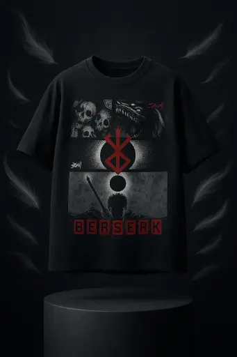 Baggy World Anime Printed oversize drop shoulder round neck pure cotton Black t shirt for men
