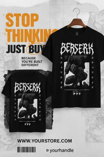 Berserker Armor Anime Printed oversize drop shoulder round neck pure cotton Black t shirt 